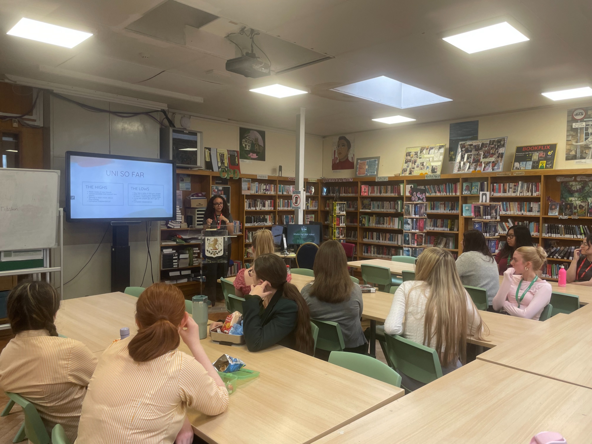 Liana delivering a talk to our students in the school library