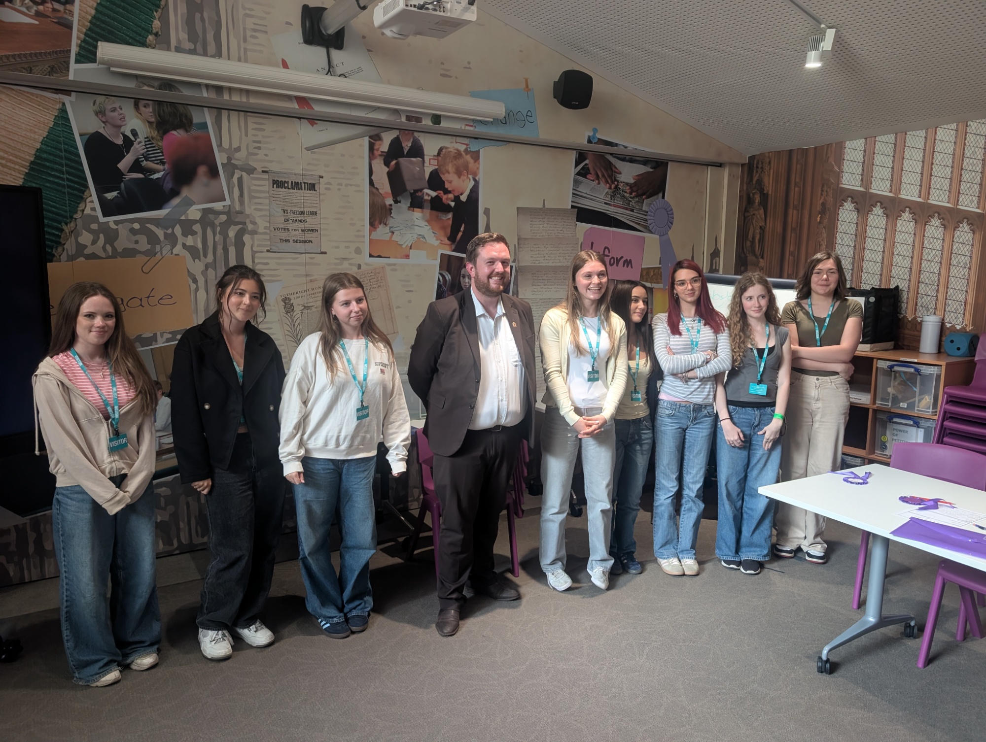 Ribston students standing in House of Parliament with Alex McIntyre during politics trip in 2026.