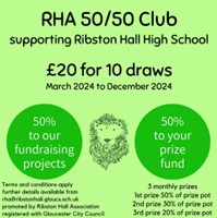 A green logo in a square with information about the RHA 50/50 club